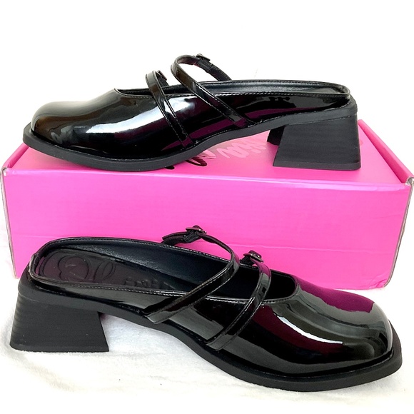 OLIVIA MILLER AQUARIUS BLACK PATENT LEATHER SQUARE TOE  MARY JANE SLIP ON SZ 8.5 - Picture 3 of 12